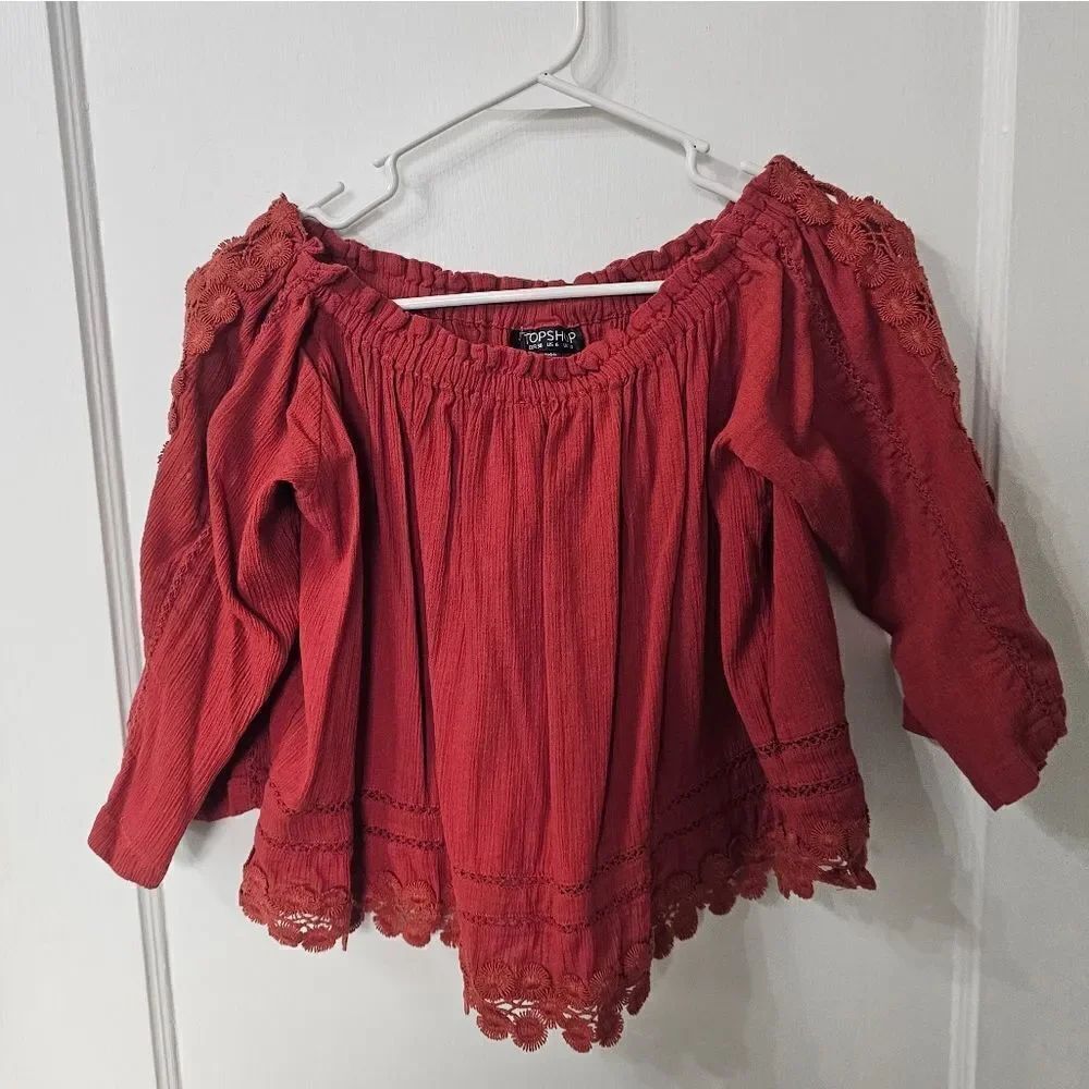 Topshop off the shoulder coral/red shirt sz 6